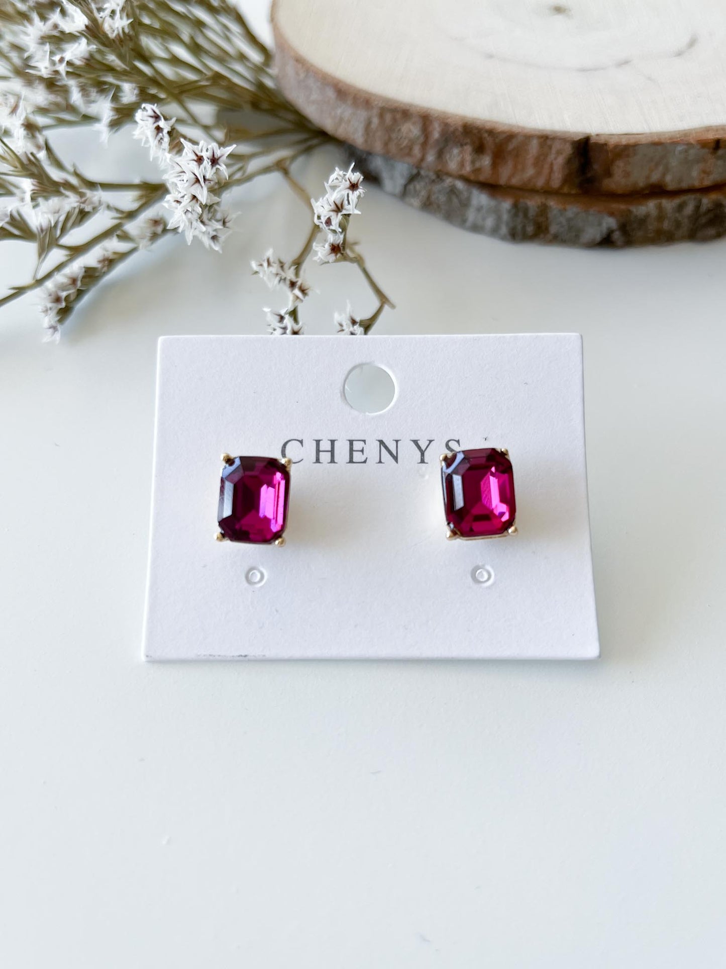 Pendientes Rectangulares con Cristal en tonos Rosas y Lilas